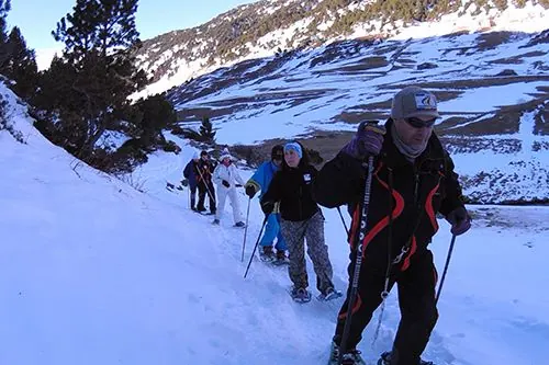 Grup de federats fent una sortida amb raquetes de neu